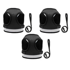 Kuber Industries Reflective Dog Harness with Adjustable Leash|Breathable Polyester Mesh Fabric |Small Size|HT-844|Comfortable No-Pull Grip|Quick Release Buckles|Easy On-Off Harness|Black (Pack of 3)