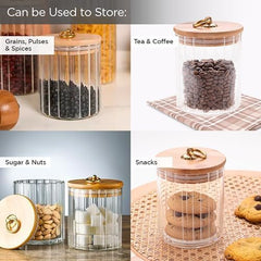 Urbane Home Borosilicate Glass Jar with Bamboo Lid | Kitchen Organizer Items and Storage | Multi-utility, Leakproof, Airtight Jar for Cookies, Snacks, Tea, Coffee, Sugar (530 ml) (Pack of 2)