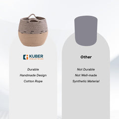 Kuber Industries Cotton Woven Storage Basket With Handle|Shelf Basket Hamper|Organizer for Toys, Socks, Cosmetic|Capacity 22 L|Pack Of 2|BEIGE|