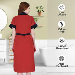 Kuber Industries Bathrobe for Women Micro Terry Cotton Towel Robe | Soft and Easy to Absorb & Dry| Unisex Bathrobe (Red) (Pack Of 4)