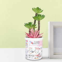 Kuber Industries Artificial Plants for Home Décor|Natural Looking Indoor Fake Plants with Pot|Artificial Flowers for Decoration-Pack of 2 (Pink & Green)