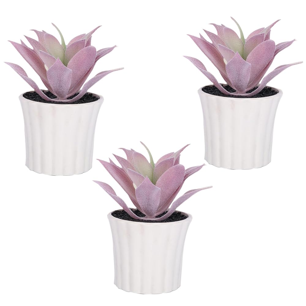 Kuber Industries Artificial Plants for Home D?cor|Natural Looking Indoor Fake Plants with Pot|Artificial Flowers for Decoration-Pack of 3 (Lavender)