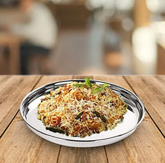 Kuber Industries Stainless Steel Dinner Set | Steel Plates Set of 6 (29 cm Diameter) I Steel Bowl Set of 6 (300ml) I Steel Glass Set of 6 (300ml) I Heavy Gauge|Mirror Finish |Multi-Purpose Steel Set