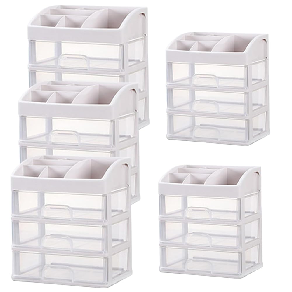 Kuber Industries 3 Layer Cabinet Drawer Box|Desktop Storage Box|Multi Drawer Storage Organizer|Pack of 5| White