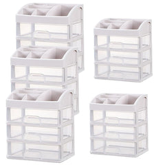 Kuber Industries 3 Layer Cabinet Drawer Box|Desktop Storage Box|Multi Drawer Storage Organizer|Pack of 5| White