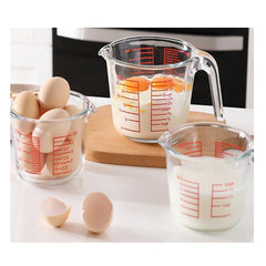 Kuber Industries Pack of 2 Borosilicate Glass Measuring Cup | 500ml & 1000ml | Microwave & Dishwasher Safe | Baking Measuring Cup with Handle | Kitchen Accessory Items