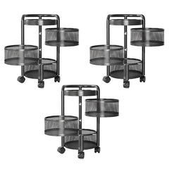 Kuber Industries 3-Layer Kitchen Trolley | 360° Rotating Storage Rack | Round Storage Rack with Wheels | Fruit and Vegetable Storage for Kitchen | Pack of 3 | (Black)