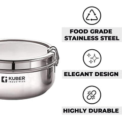 Kuber Industries Set of 2 Stainless Steel Food Pack Lunch Box with Locking ClipI 250 ml and 400 ml I Clip Tiffin Box I Office Home School Tiffin Dabba (Pack of 2)