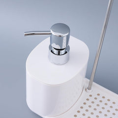 Kuber Industries 3-in-1 Press Soap Dish for Bathroom & Kitchen Sink 550ml | Plastic Soap Dispenser with Sponge Holder & Towel Rack | Kitchen Accessories Items| Handwash Dispenser |White.