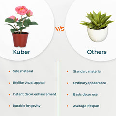 Kuber Industries Artificial Plants for Home Décor|Natural Looking Indoor Fake Plants with Pot|Artificial Flowers for Decoration-Pack of 4 (Pink)
