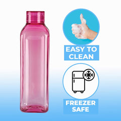 Kuber Industries BPA Free Plastic Water Bottles | Unbreakable, Leak Proof, 100% Food Grade Plastic | For Kids & Adults | Refrigerator Plastic Bottle Set of 6|Pink (Pack Of 6)