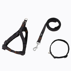 Homestic Dog Collar Belt & Harness with Adjustable Leash|Premium Demin Fabric|Metal Hooks|PDMGL-013-08|Comfortable Grip|Double Stitched Belt with Soft Padding |Black