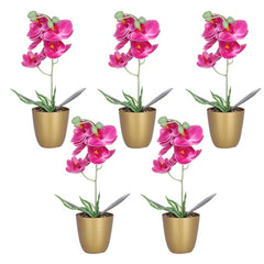 Kuber Industries Artificial Plants for Home Décor|Natural Looking Indoor Fake Plants with Pot|Artificial Flowers for Decoration-Pack of 5 (Pink)