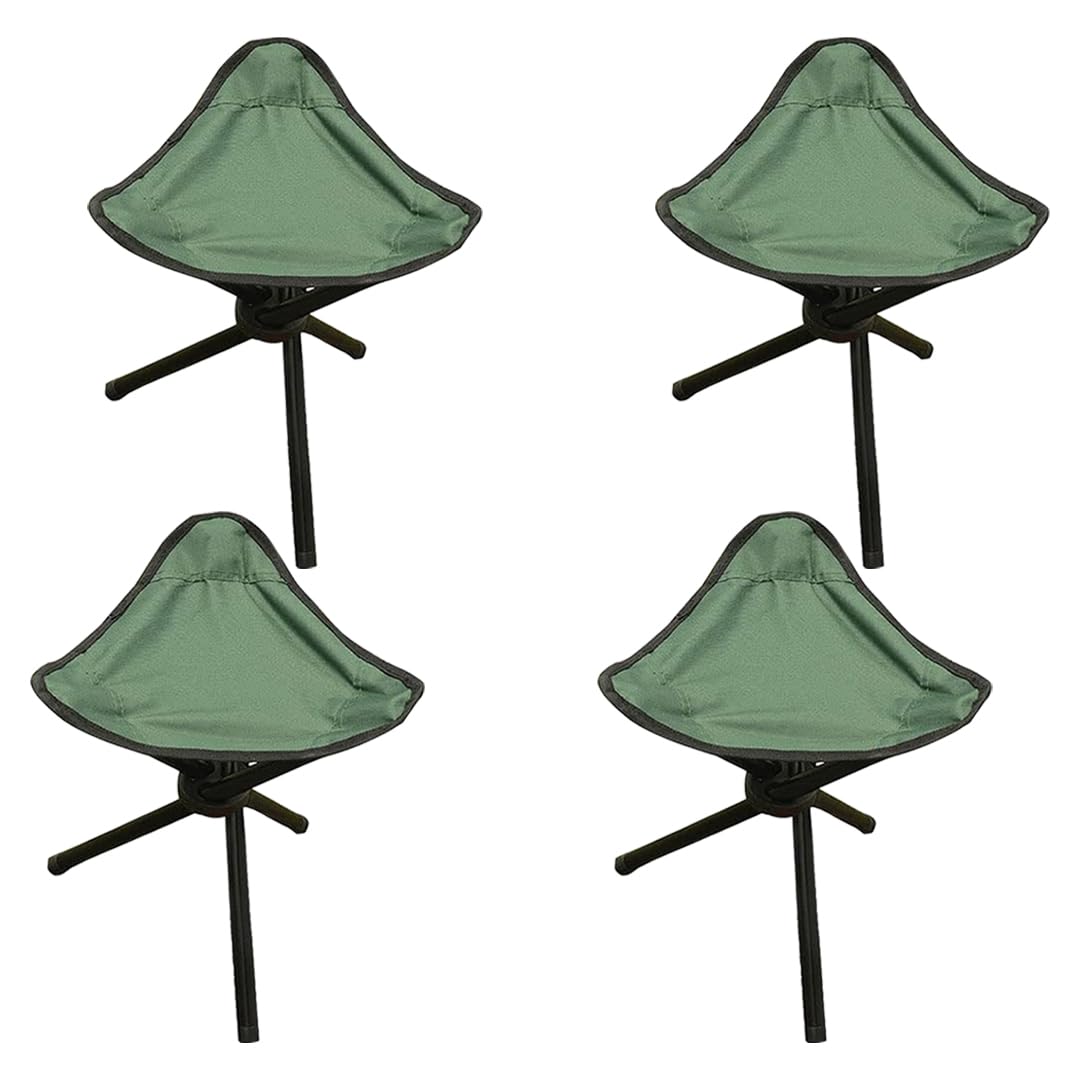 Kuber Industries Portable Stool for Travelling|Foldable Outdoor Sitting Chair|Tripod 3 Leg Chair for Camping, Picnic, Hiking|Pack Of 4|Green