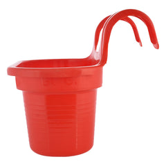 Heart Home Hanging Flower Pot|Double Hook Plant Container|Durable Plastic Glossy Finish Pots for Home|Balcony|Garden|12 Inch|Pack of 5 (Red)