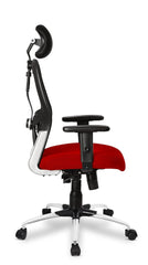 Kuber Industries Ergonomic Office Chairs for Work From Home | Comes with Manual Height Adjustable, Armrest, Headrest & 2D Lumbar Support | Comfy Study Chair for Students with Wheels | Black & Red Seat