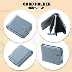 Kuber Industries Card Holder Wallet For Men Women|Debit Credit Card Holder|Wallet For Id, Visiting Card, Buisness Card|RFID Protected|Button & Zipper Closure Wallet|Blue (Pack Of 3)