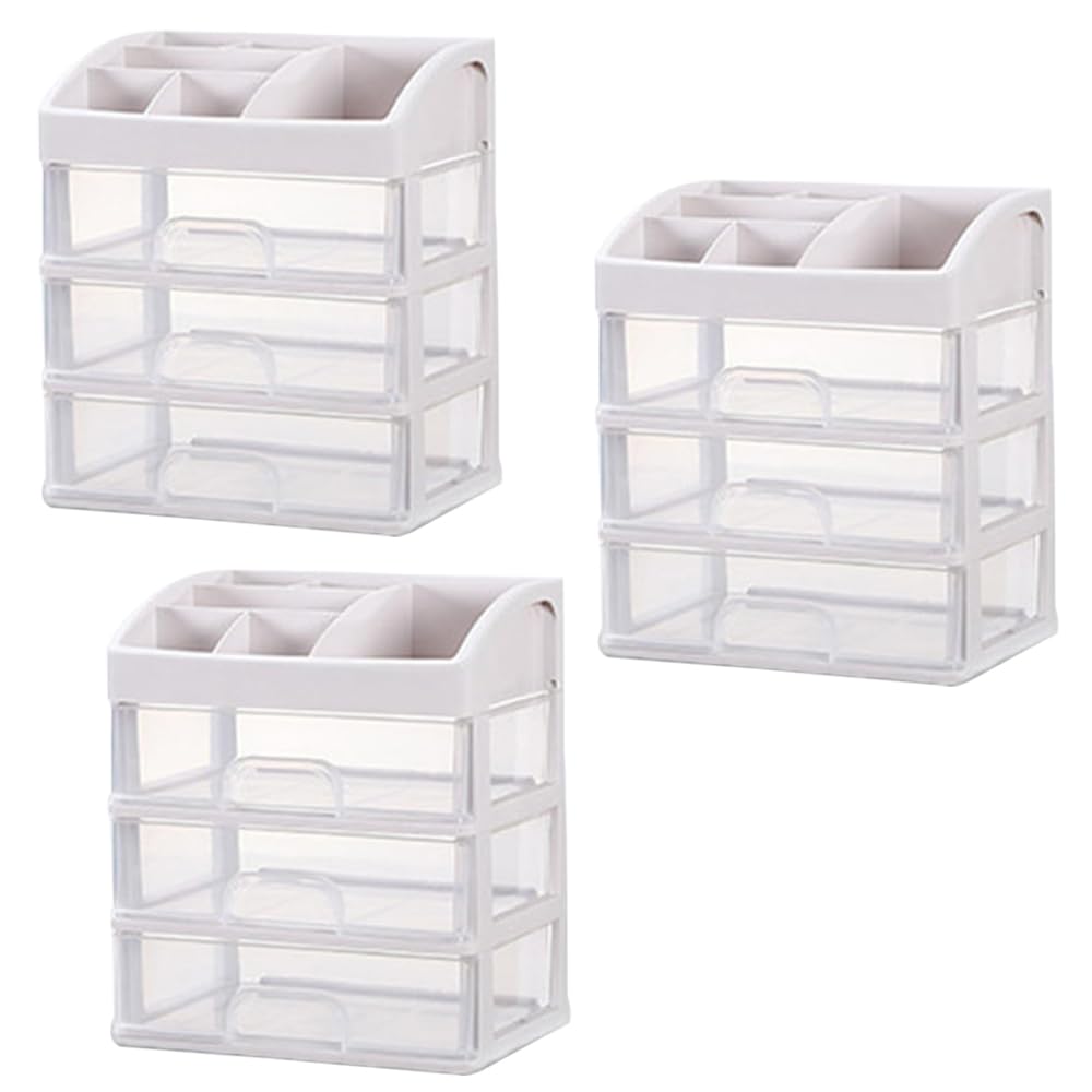Kuber Industries 3 Layer Cabinet Drawer Box|Desktop Storage Box|Multi Drawer Storage Organizer|Pack of 3| White