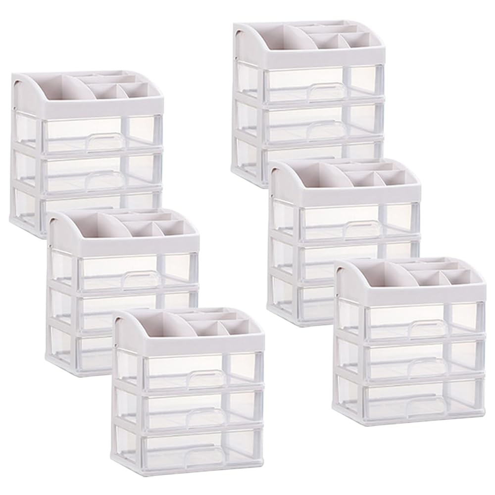 Kuber Industries 3 Layer Cabinet Drawer Box|Desktop Storage Box|Multi Drawer Storage Organizer|Pack of 6| White