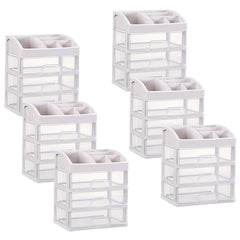 Kuber Industries 3 Layer Cabinet Drawer Box|Desktop Storage Box|Multi Drawer Storage Organizer|Pack of 6| White