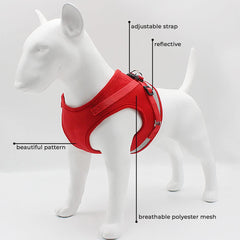 Kuber Industries Pack Of 5 Reflective Dog Harness With Adjustable Leash|Breathable Polyester Mesh Fabric |Medium Size|HT-844|Comfortable No-Pull Grip|Quick Release Buckles|Easy On-Easy Off Harness|Red