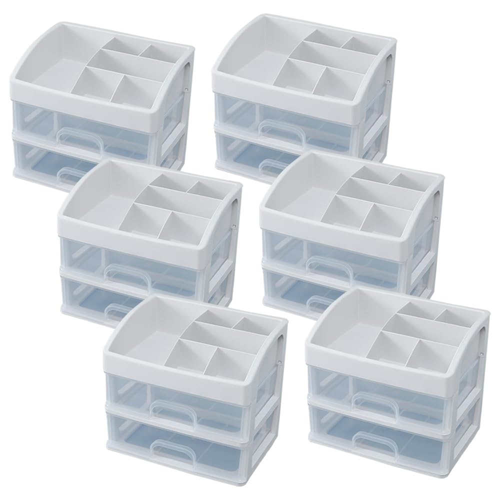 Kuber Industries 2 Layer Cabinet Drawer Box|Desktop Storage Box|Multi Drawer Storage Organizer|Pack of 6| White