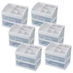 Kuber Industries 2 Layer Cabinet Drawer Box|Desktop Storage Box|Multi Drawer Storage Organizer|Pack of 6| White