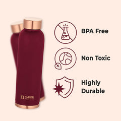 Kuber Industries Copper Water Bottle | BPA Free, Non Toxic | Leakproof, Durable & Lightweight | with Added Health Benefits of Copper | Ergonomic Design & Easy to Clean | Maroon| 950 ml (Pack of 2)