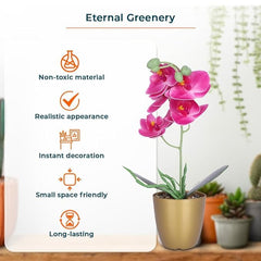 Kuber Industries Artificial Plants for Home D?cor|Natural Looking Indoor Fake Plants with Pot|Artificial Flowers for Decoration-Pack of 3 (Pink)