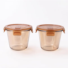 Heart Home Pack of 3 Borosilicate Glass Kitchen Containers Set with Airvent Pp Lid | Airtight Round Fridge Storage Boxes for Grains, Pulses, Spices, Snacks | 610 ml Each | Light Orange