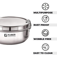 Kuber Industries Set of 2 Stainless Steel Food Pack Lunch Box with Locking ClipI 250 ml and 400 ml I Clip Tiffin Box I Office Home School Tiffin Dabba (Pack of 2)