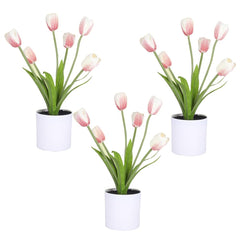 Kuber Industries Artificial Plants for Home D?cor|Natural Looking Indoor Fake Plants with Pot|Artificial Flowers for Decoration-Pack of 3 (Pink)