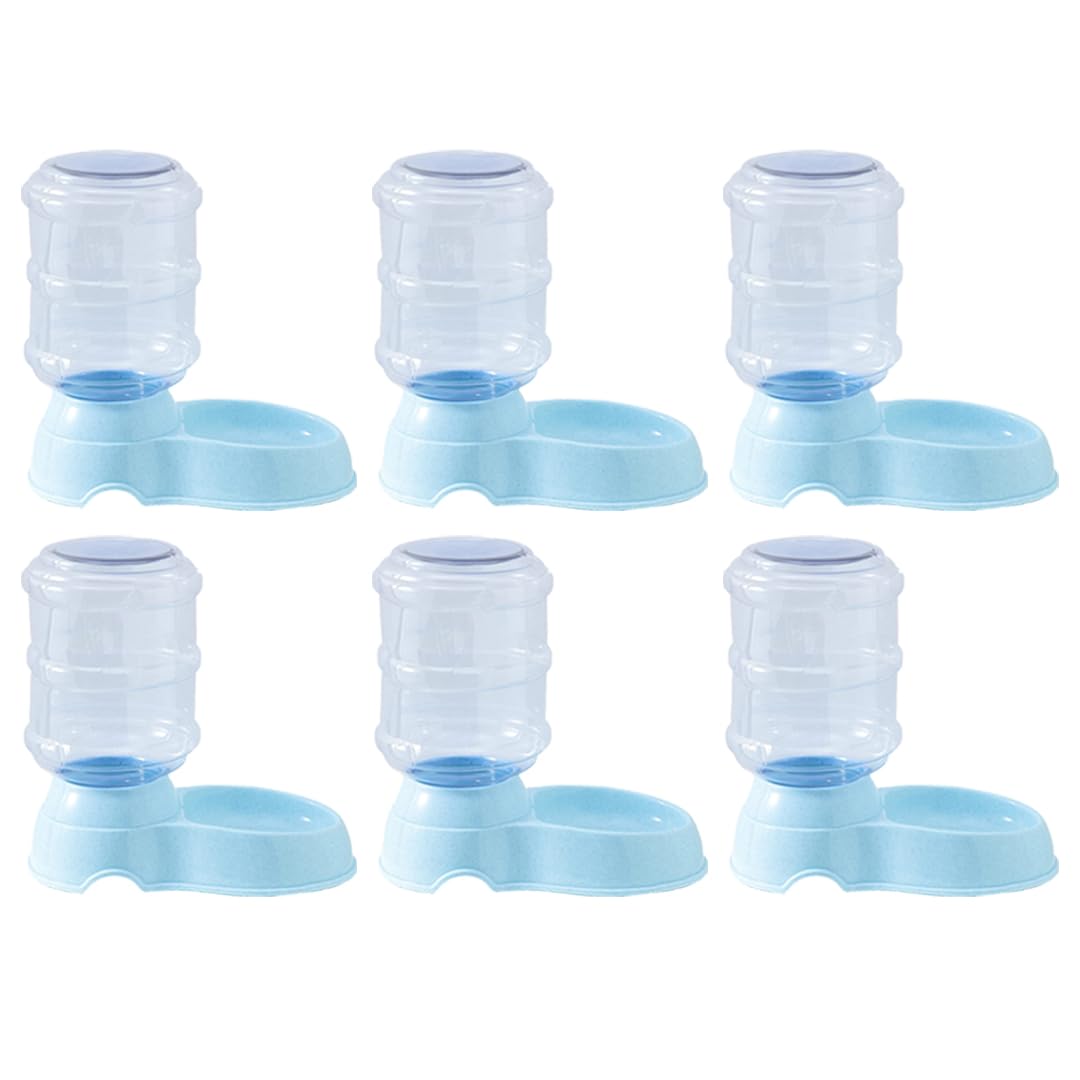 Kuber Industries Dog Food Bowl|Drinking Fountain Cat & Dog Bowl|Reusable,Durable|Bowl with Refillable Water Bottle|Stylish Dog Accessories for Indoor & Outdoor Use|LS147BL|3500ML|Blue (Pack of 6)