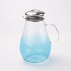 Kuber Industries Premium 970ml Glass Jug with Stainless Steel Lid and Handle | Leakproof Pitcher for Water, Cold Brew, Tea, Iced Coffee, Lemonade | Heat Resistant | Housewarming Gift | Blue