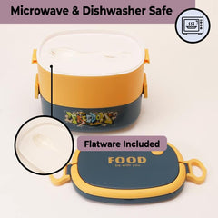 Kuber Industries Insulated Lunch Box with 2 Compartments|100% BPA Free, Food Grade ABS Plastic|Leakproof & Spill Proof|Dishwasher & Microwave Safe Lunch Box|1450 ML|HX0043343|Pack of 2|Yellow & Blue