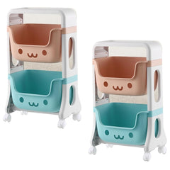 Kuber Industries 2 Layer Smiley Design Children's Storage Rack|Kids Toy Storage Organizer|2-Layer Rolling Cart|Pack of 2|Multicolor|