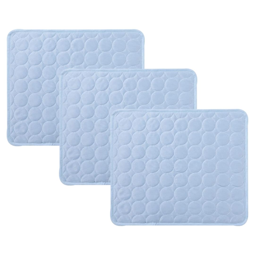 Kuber Industries Rectangular Dog & Cat Bed|Premium Cool Ice Silk Polyester With Bottom Mesh|MultiUtility Self-Cooling Pad For Dog & Cat|Light-weight & Durable Dog Bed|ZQCJ001LB-S|Light Blue(Pack Of 3)