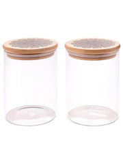 Homestic Borosilicate Glass Jar with Printed Bamboo Lid|Kitchen Organizer Items and Storage|Multi-utility, Leakproof, Airtight Storage Jar for Cookies,Snacks,Tea,Coffee,Sugar|Pack of 2(600ml)