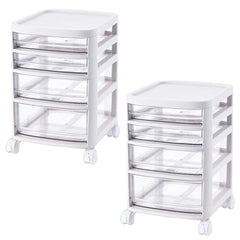 Kuber Industries 4 Layer Cosmetic Cabinet with Trolley|4-Tier Rolling Cart Storage Organizer|Shelf Stand With Drawer|pack of 2|White