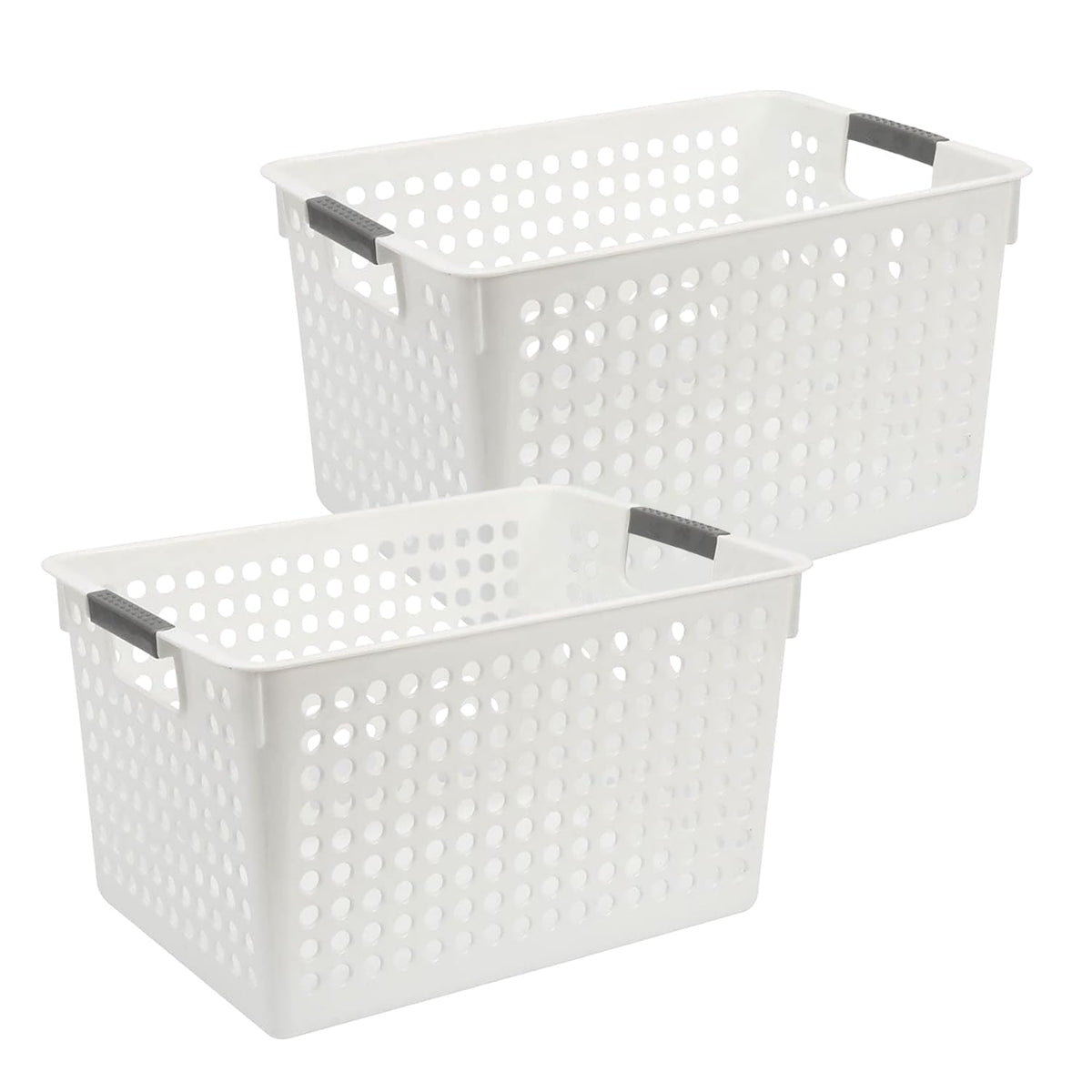 Kuber Industries (Set of 2) Plastic Baskets For Organizing - Storage Basket With Handle - For Makeup Items, Toys, Socks - White