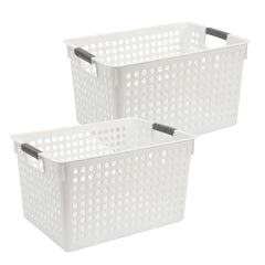 Kuber Industries (Set of 2) Plastic Baskets For Organizing - Storage Basket With Handle - For Makeup Items, Toys, Socks - White