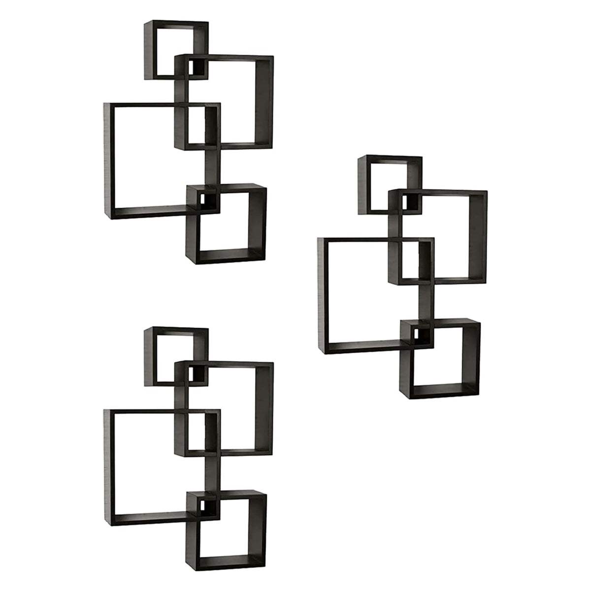 Kuber Industries Wall Shelves|Handicraft Wooden Intersecting Wall Rack|Floating Shelves Wall D?cor for Living Room,office,Set of 4,(Brown) (Pack of 3)