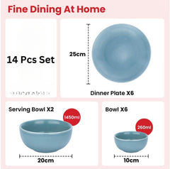 Kuber Industries 12 Pcs Ceramic Dinner Set | Bowl Plates Serving Spoon | Dishwasher & Microwave Safe | Kitechen Crockery Set for Dining & Gifting | Lead Cadium Bone-Ash free | Blue