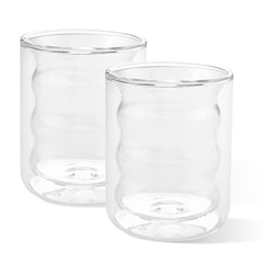 Kuber Industries 8 Pcs Waved Shape Glasses | Double Walled Borosilicate Glass | High Thermal Resistance | Microwave & Dishwasher Safe | 200 ML | Pack of 4 | Transparent