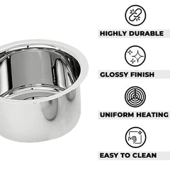 Kuber Industries Set of 5 Stainless Steel Tope Set (800ml, 1L, 1.4L, 1.9L and 2.4L) I Gas Stove and Induction Compatible I Triply Tope I Heavy Duty Gauge (Pack of 4)