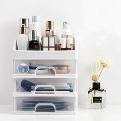 Kuber Industries 3 Layer Cabinet Drawer Box|Desktop Storage Box|Multi Drawer Storage Organizer|Pack of 4| White