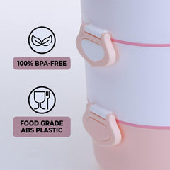 Kuber Industries Insulated Lunch Box with 3 Compartments|100% BPA Free, Food Grade ABS Plastic|Leakproof & Spill Proof|Dishwasher & Microwave Safe Lunch Box|3000 ML|HX0034190|Pink (Pack of 4)