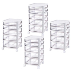 Kuber Industries 5 Layer Cosmetic Cabinet with Trolley|5-Tier Rolling Cart|Shelf Stand With Drawer|Pack of 4|White