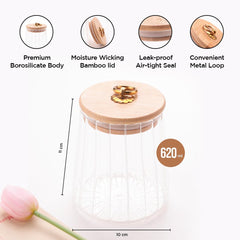 Kuber Industries Borosilicate Glass Jar with Bamboo Lid | Kitchen Organizer Items & Storage | Multi-utility, Leakproof, Airtight Storage Jar for Cookies, Snacks, Tea, Coffee, Sugar | Set of 2 (620ml)