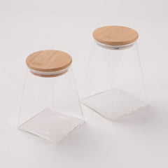 Kuber Industries Borosilicate Glass Jar with Bamboo Lid | Multi-utility | Leakproof | Airtight Storage Jar for Cookies, Snacks, Tea, Coffee, Sugar | Set of 2 (750ml, 980ml)